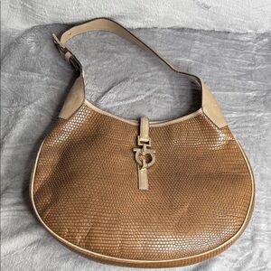 Salvatore Ferragamo Tan and Cream Hobo Bag